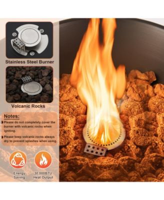 48 Inch Propane Fire Bowl Column with Lava Rocks and PVC Cover-Gray