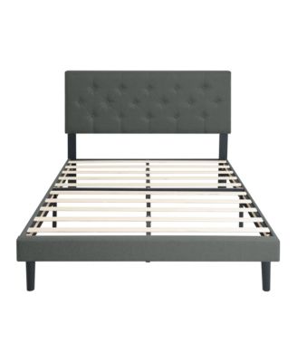 Twin Platform Bed with Button Tufted Headboard and Wood Slats