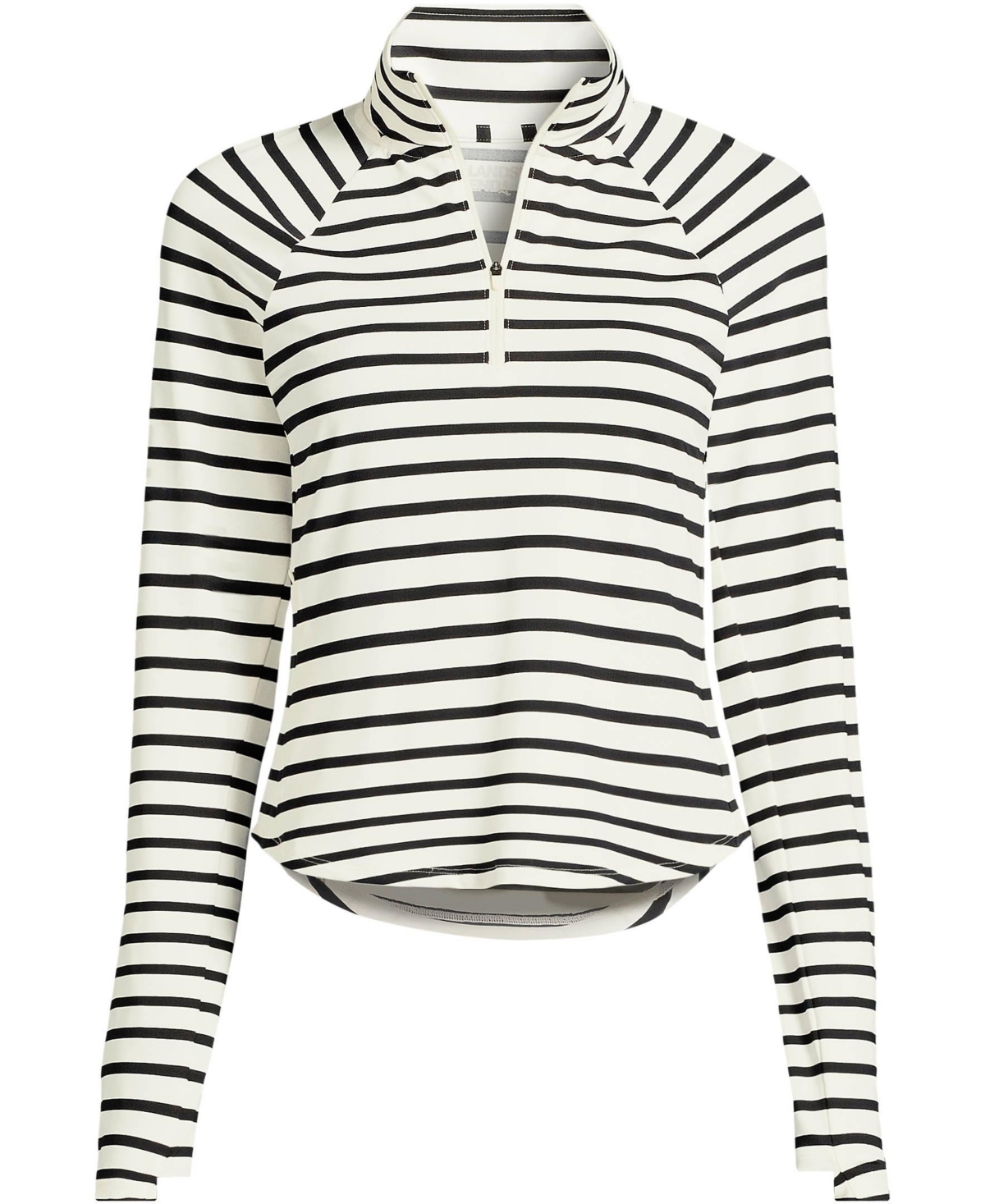 Lands' End Women's Cooling Quarter Zip Long Sleeve Mock Neck Upf 50 Sun Protection Rash Guard -black stripe