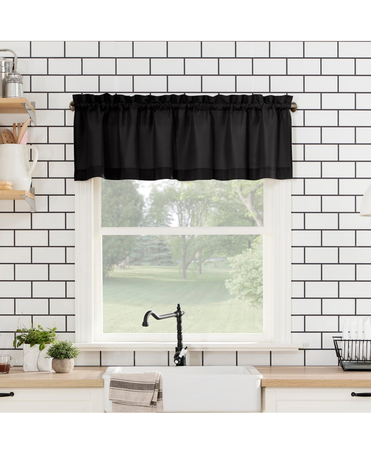 Martine Microfiber Semi-Sheer Rod Pocket Kitchen Curtain Valance Tiers Set