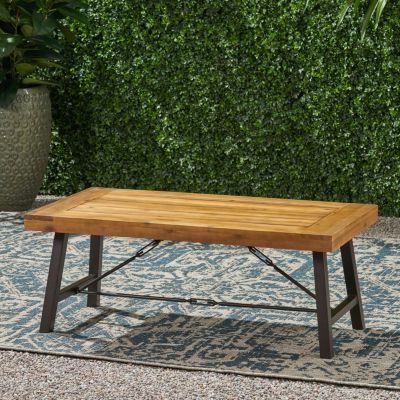 Streamdale Acacia Wood Coffee Table, Teak and Metal, 45.75"W x 27.25"D