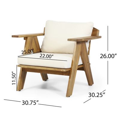 Streamdale Teak Finish Acacia Club Chairs with Cushions (Set of 2)
