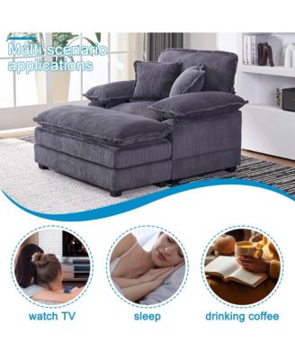  56.3" Corduroy Sofa with Toss Pillows and Ottoman