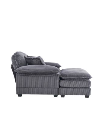  56.3" Corduroy Sofa with Toss Pillows and Ottoman
