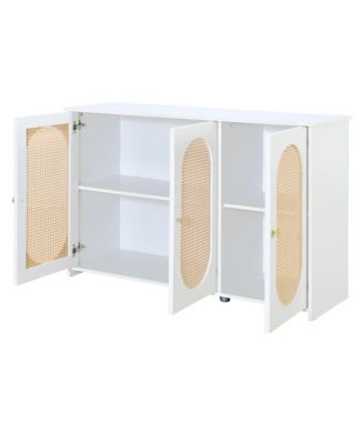Streamdale Retro 3-Door Sideboard with Rattan Doors and Metal Handles