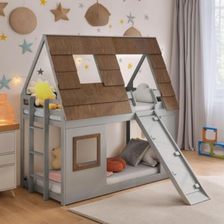 Streamdale Furniture Cozy Wood Twin House Bunk Bed with Window Roof ...