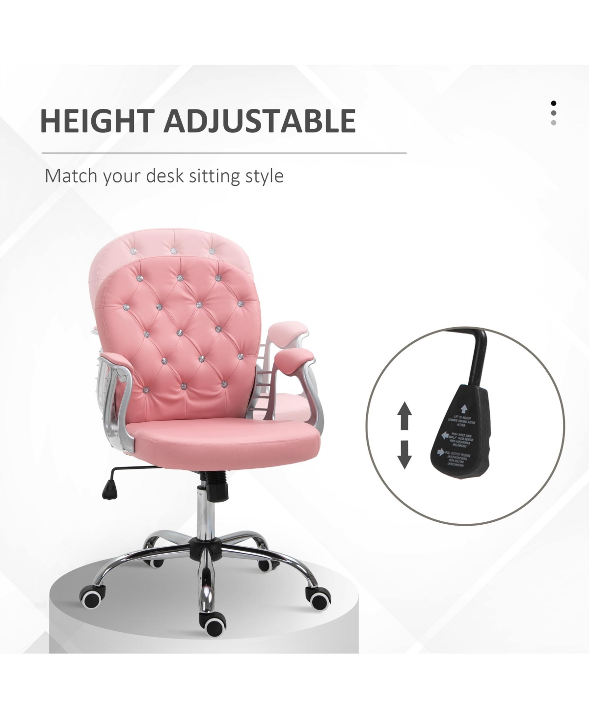 Streamdale FurniturePu Leather Desk Chair with Padded Arms, Adjustable Height & Wheels - Pink