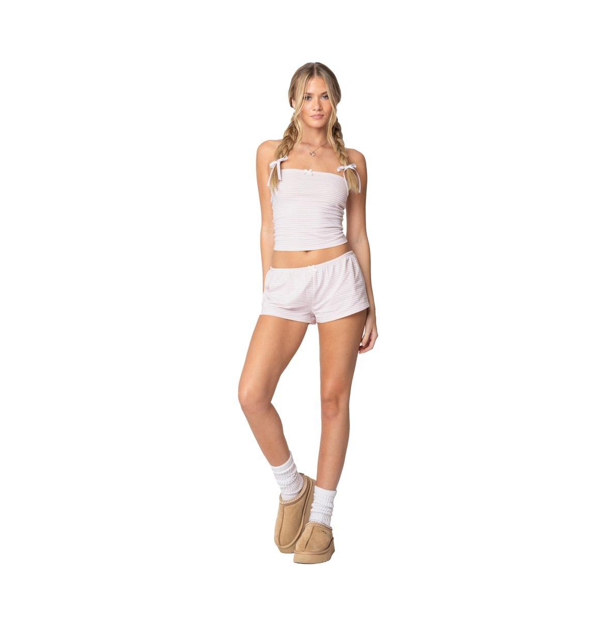 Edikted Women's Astor Striped Tube Top - White-and-pink
