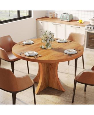 47.24-Inch Wood Farmhouse Kitchen Round Dining Table for 4-6, Small Dinner Table