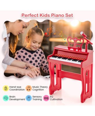 37 Keys Music Piano with Microphone Kids Piano Keyboard with Detachable Music Stand-Red