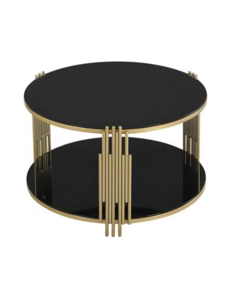 Streamdale Sleek Black Mirror Coffee Table with Gold Base