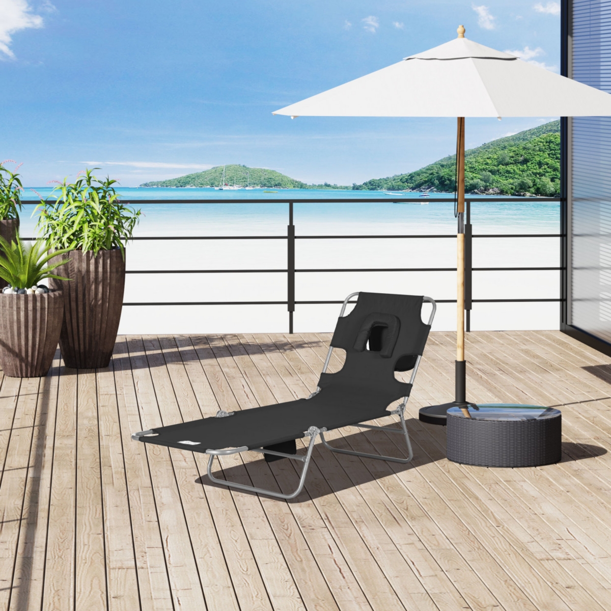 Streamdale Furniture Adjustable Folding Lounge Chair with Face Hole for Relaxation