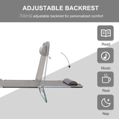 Folding Sun Tanning Chaise Lounge with Reclining Back and Headrest