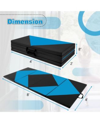 8 Feet PU Leather Folding Gymnastics Mat with Hook and Loop Fasteners-Blue