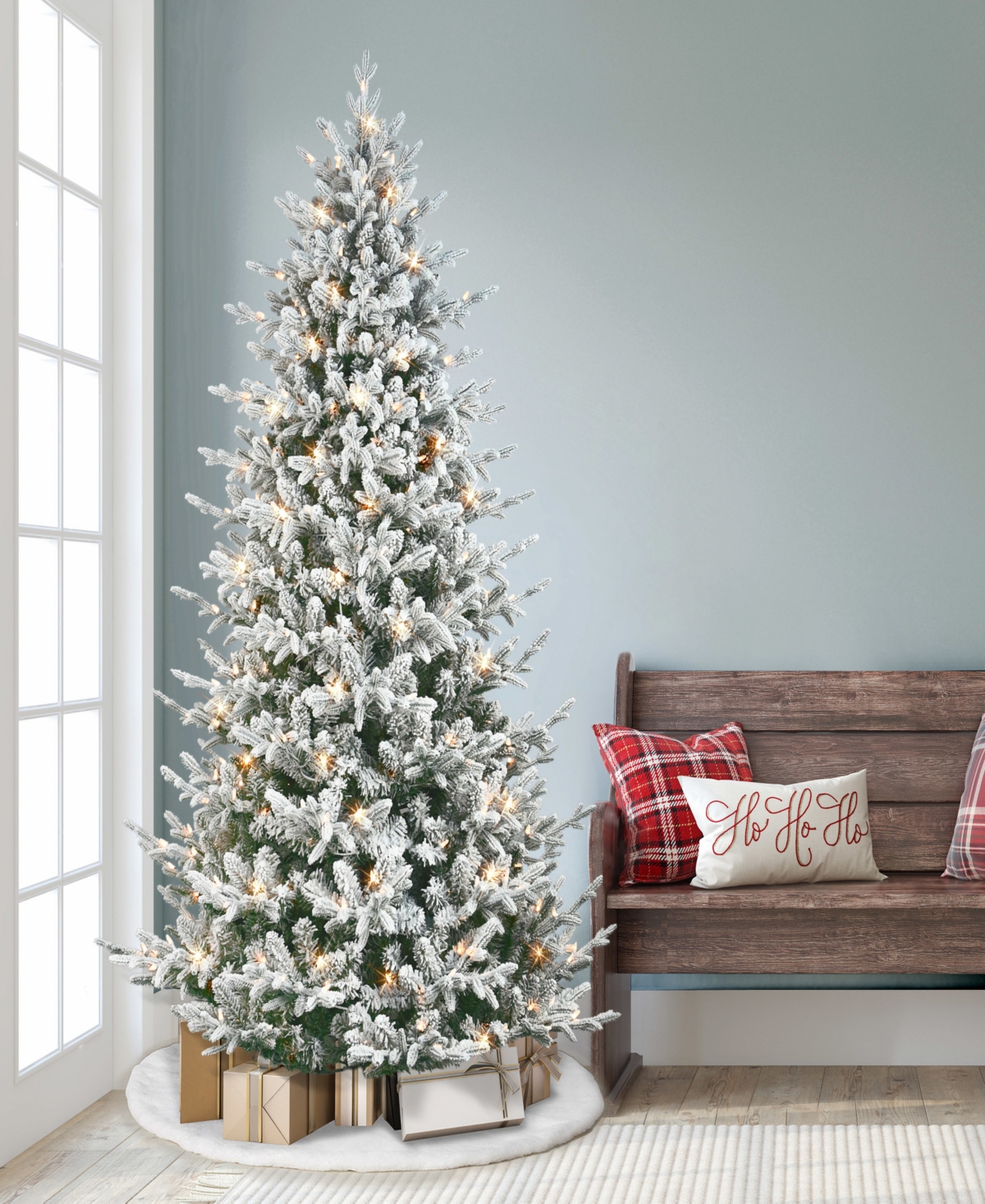 Puleo Pre-lit Flocked Artificial Tree 7.5 Ft In Green