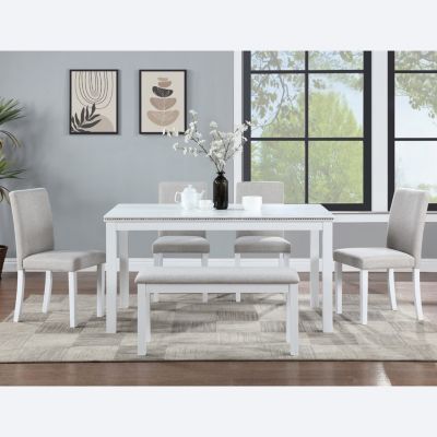 6 Pc. MDF Wood-Textured Rectangular Suede Upholstered Bench Style Dining Room Set