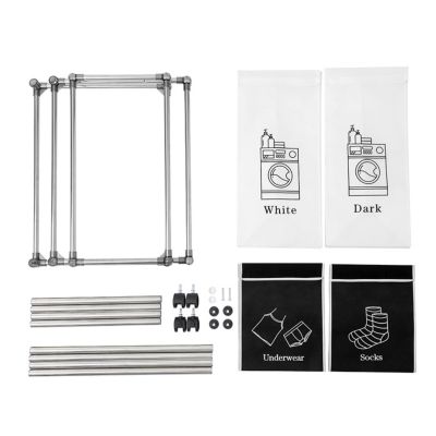 2-Tier Laundry Basket with 4 Removable Bags, Easy Move