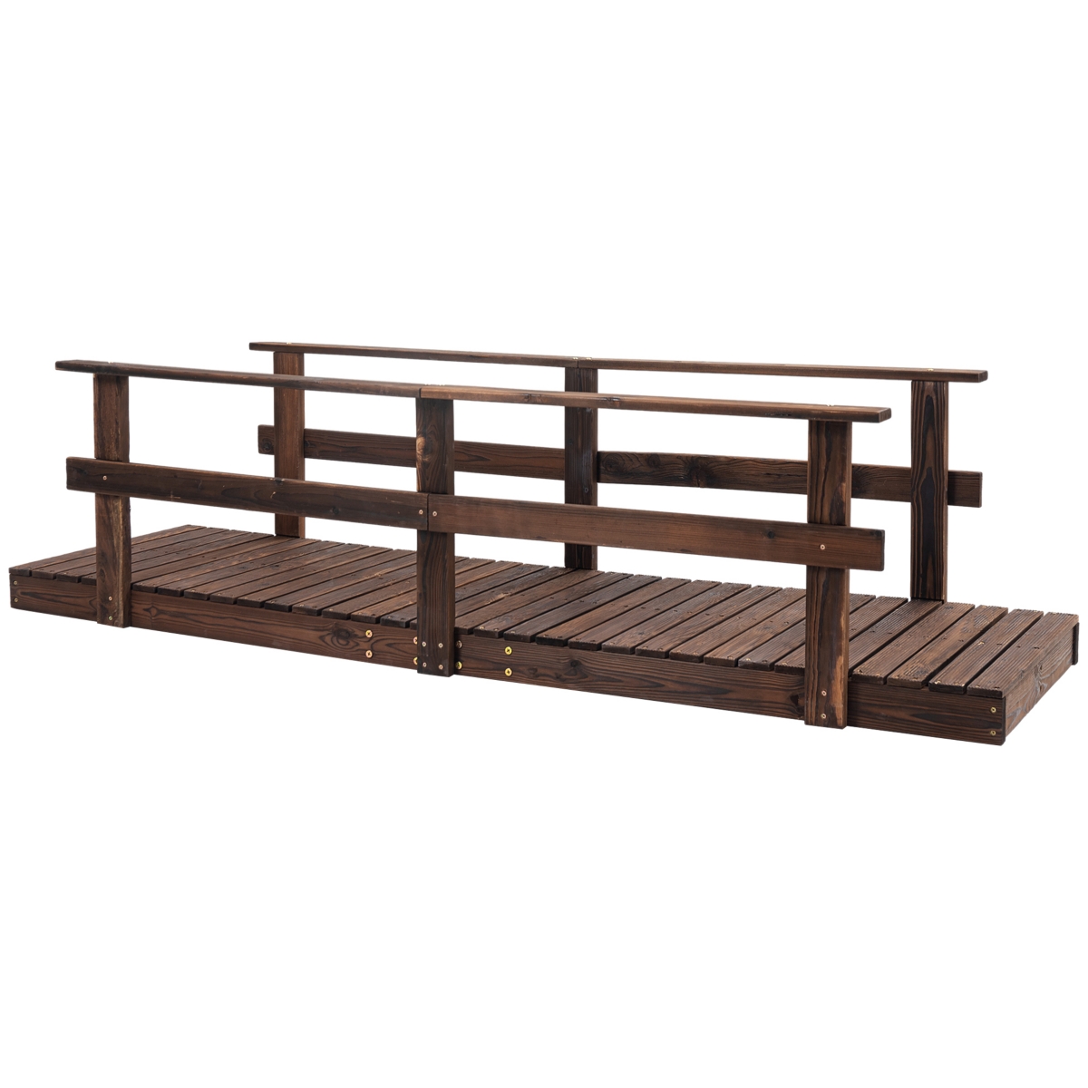 Simplie Fun 7' Wooden Garden Bridge with Safety Rails - Brown