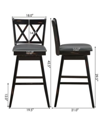 2 Pieces 29 Inch Swivel Counter Height Barstool Set with Rubber Wood Legs