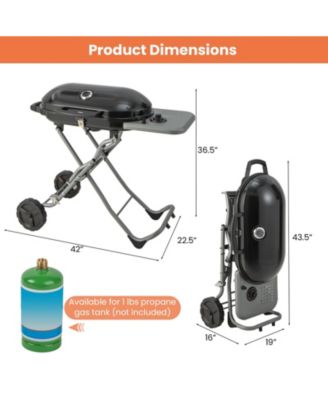 15000 BTU Portable Propane BBQ Grill with Wheels and Side Shelf-Black