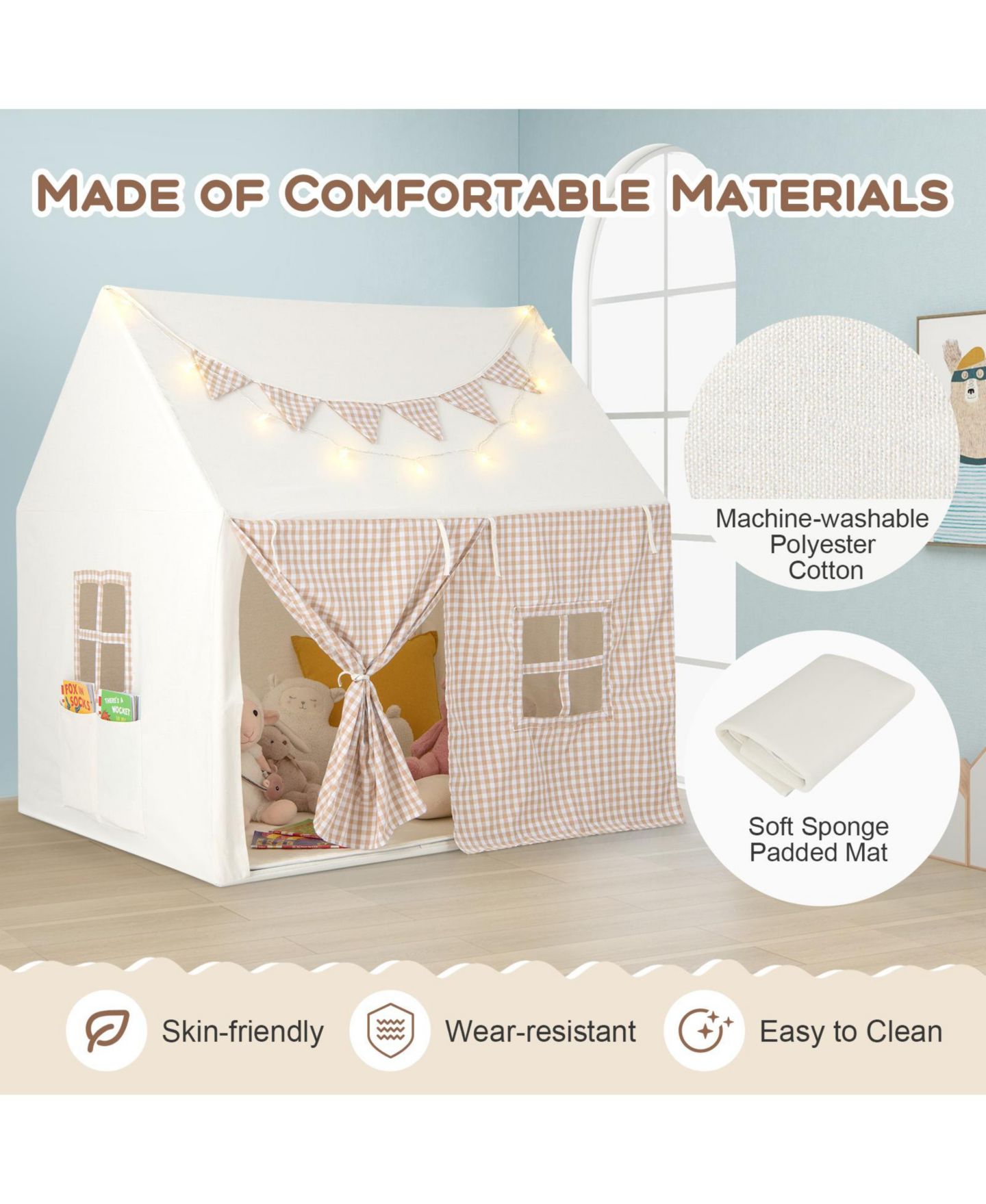 Детские игрушки VEBREDA Crib and Twin Mattress Breathable Windows Play Tent, 2-Piece, Ages 3+, цвет: Бежевый — фото 5