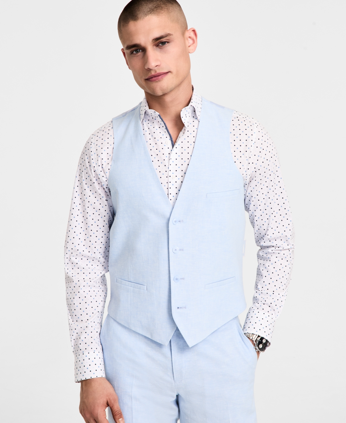 Bar Iii Men's Slim-fit Linen Suit Vest, Exclusively At Macy's In Powder Blue