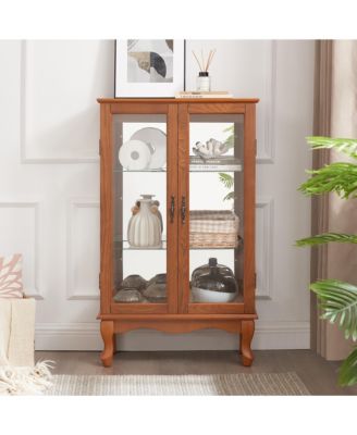 Elegant Glass-Door Curio Cabinet with Adjustable Shelves