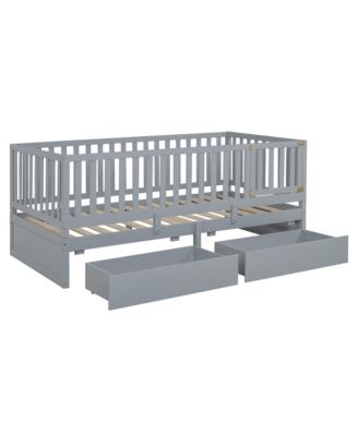 Twin Size Wood Daybed with Guardrails and Drawers