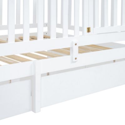 Twin Size Wood Daybed with Guardrails and Drawers