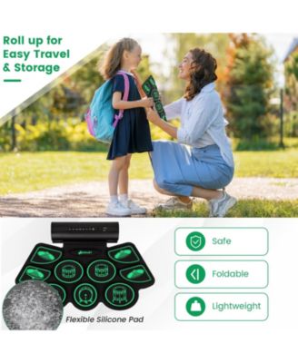 9 Pads Electronic Drum Set with Sticks & Pedals, Portable Roll-up Digital Drum Kit