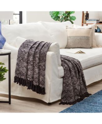 Premium Modern Diamond Woven Cotton Blanket with Tassels, Throw