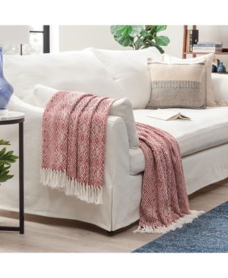 Premium Modern Diamond Woven Cotton Blanket with Tassels, Throw