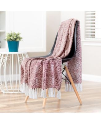 Premium Modern Diamond Woven Cotton Blanket with Tassels, Throw