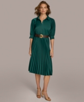Donna Karan New York Women's Belted Pleat-Skirt A-Line Dress - Spruce