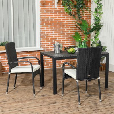 Stackable Outdoor Rattan Dining Chairs with Cushions (Set of 2)