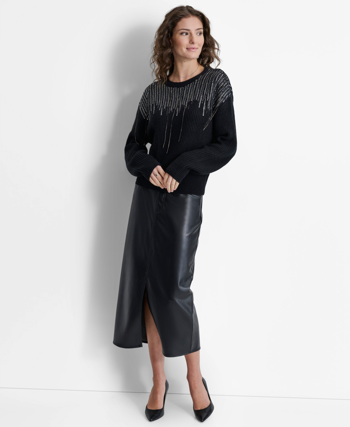 Dkny Women's Embellished-Fringe Rib-Knit Sweater