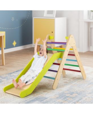 2-in-1 Wooden Triangle Climber Set with Gradient Adjustable Slide