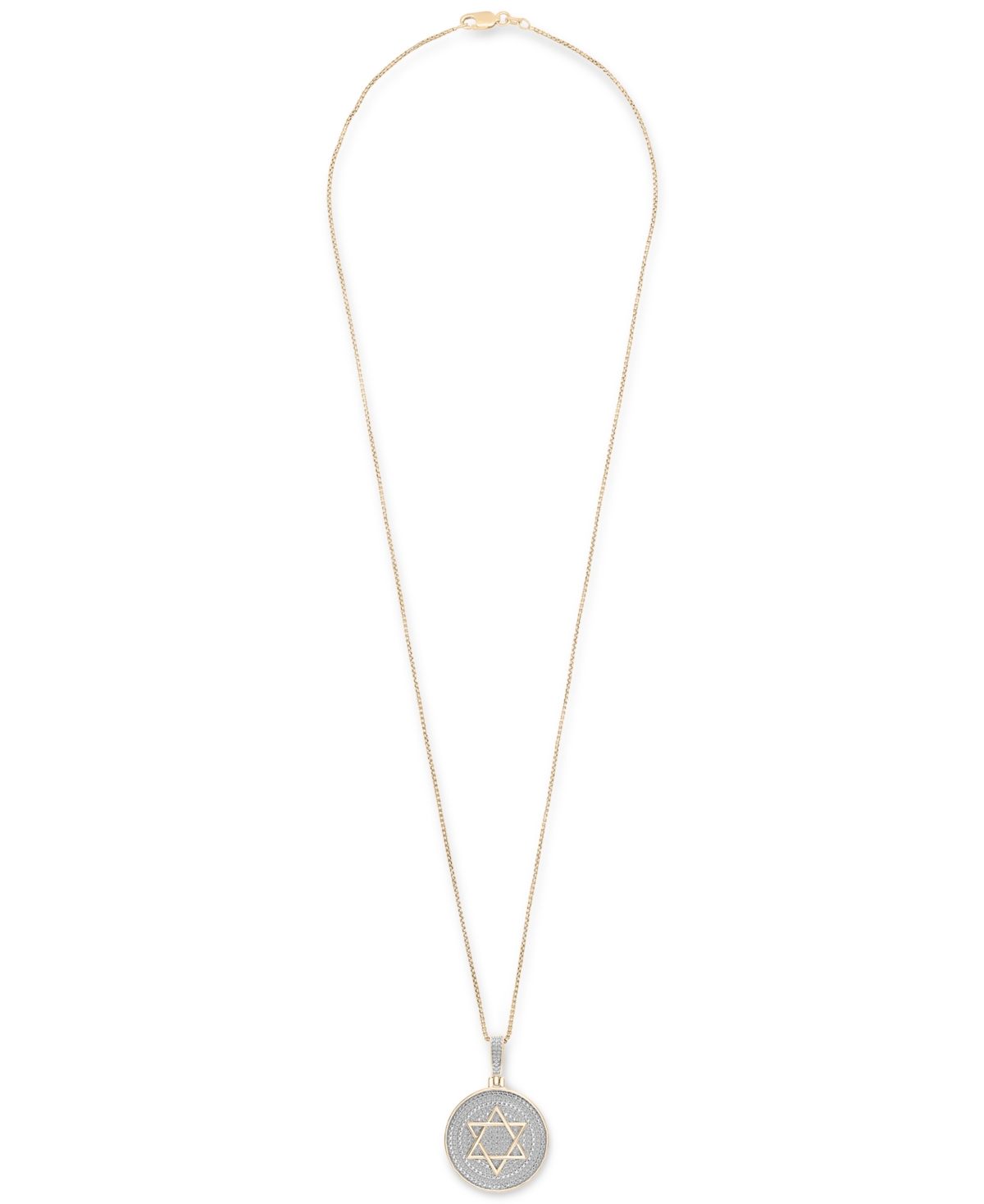 Macy's Men's Diamond Star Of David Disc 22" Pendant Necklace (1/2 Ct. T.w.) In 14k Gold-plated Sterling Sil In Gold Over Silver