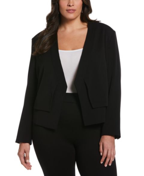 Женский пиджак Rafaella Plus Size Cropped Angled Open Blazer, цвет: Чёрный