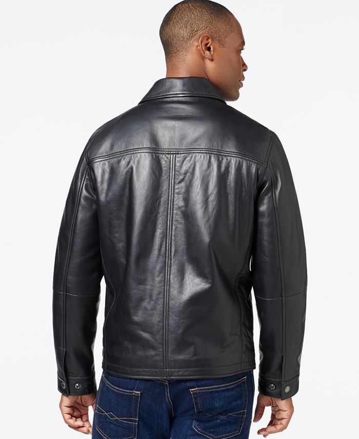 Perry Ellis Open Bottom Leather Jacket with Lining - Macy's
