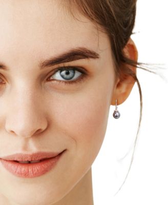 Cultured Tahitian Pearl (8mm) Leverback Drop Earrings in Sterling Silver