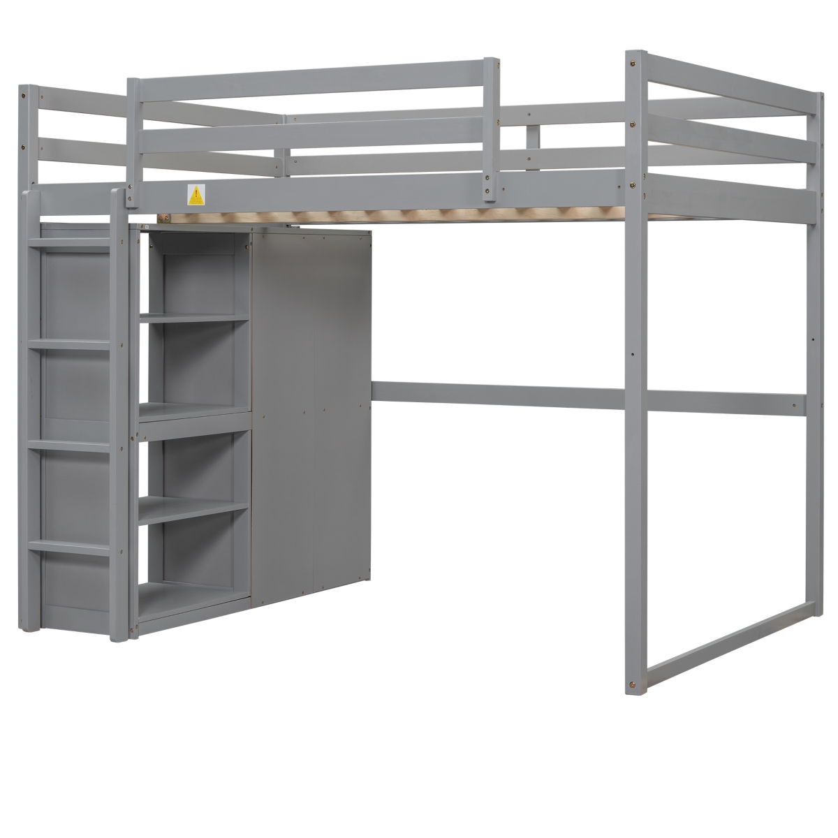 Streamdale Gray Wooden Full Loft Bed with Wardrobe and Led Light