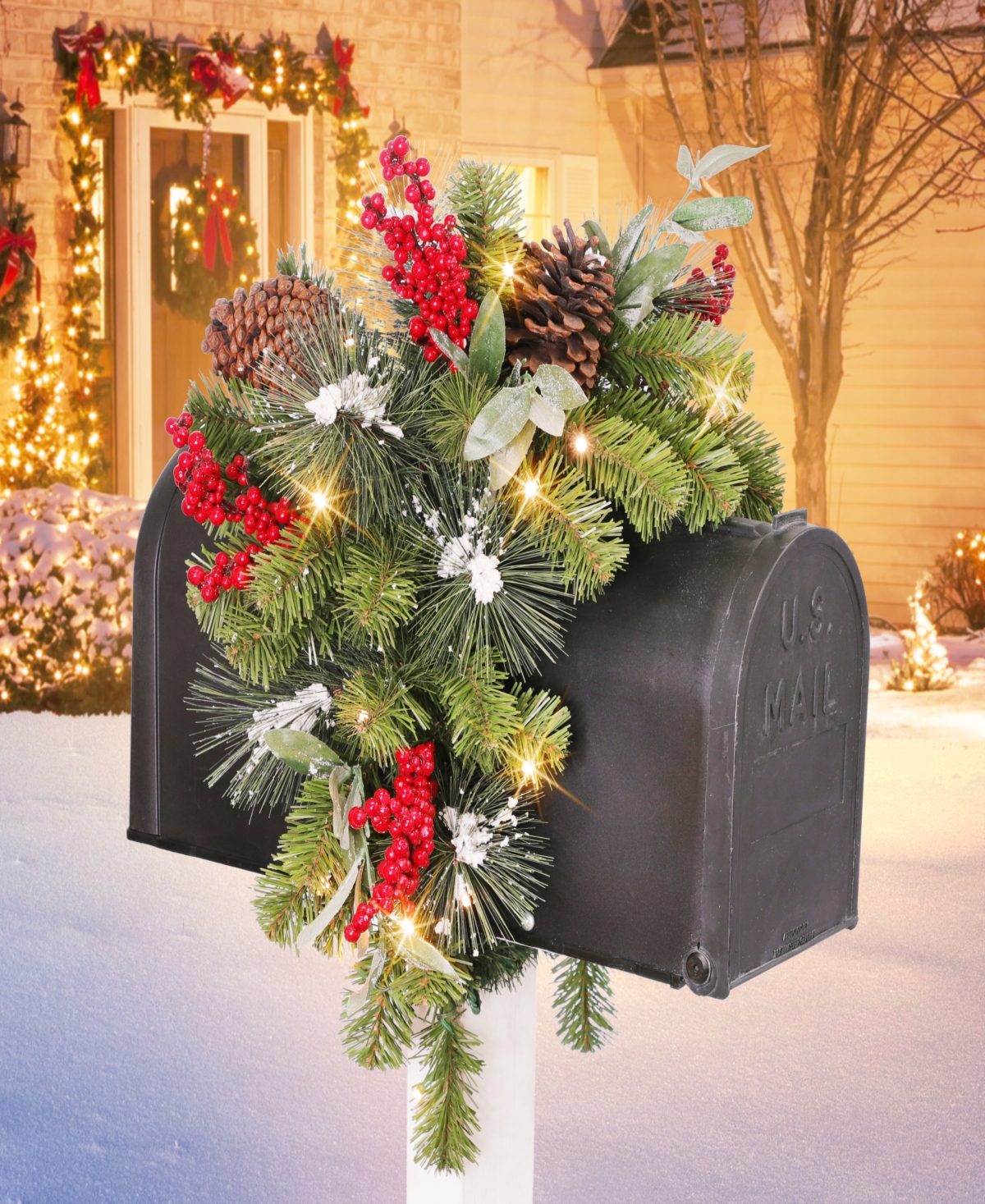 Puleo Pre-Lit Mailbox Cover 36 x 16 Inch