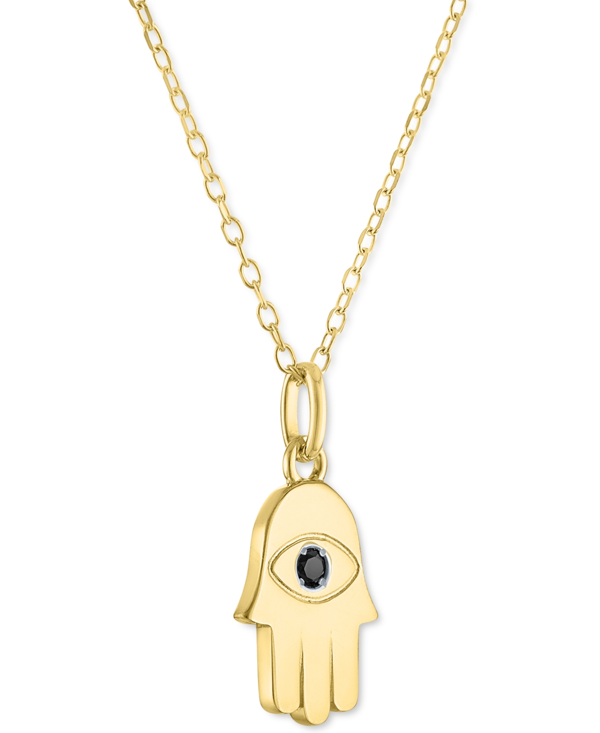 Macy's Black Diamond Accent Hamsa Hand Pendant Necklace In 14k Gold-plated Sterling Silver, 16" + 2" Extend In Gold-plated Sterling Silver