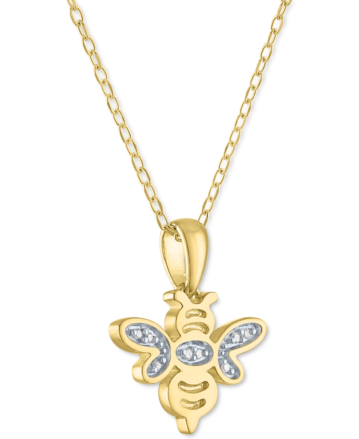Diamond Accent Bee Pendant Necklace in 14k Gold-Plated Sterling Silver, 16