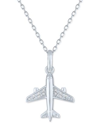 Macy's - Diamond Accent Airplane Pendant Necklace in Sterling Silver, 16" + 2" extender