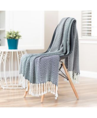 Premium Chevron Super-Soft Acrylic Throw with Tassels, 50" x 65"