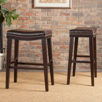 Saddle Counter Stool with Nailhead Trim (Set of 2)