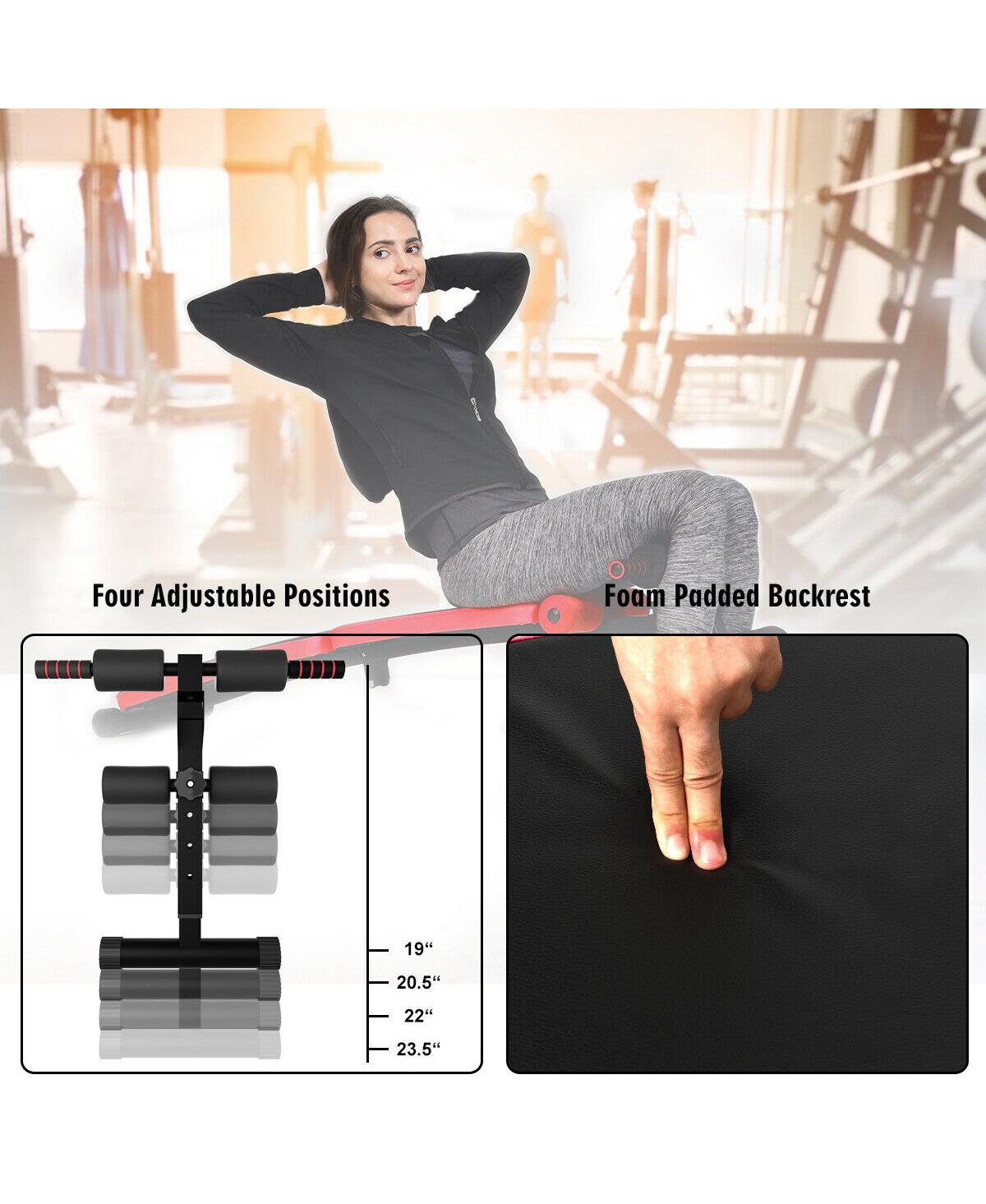 Vebreda Folding Weight Bench Adjustable Sit-up Board Workout Slant Bench- Red