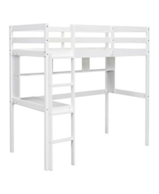 Twin Loft Bed with Desk, Bookcase, and Guardrails in White